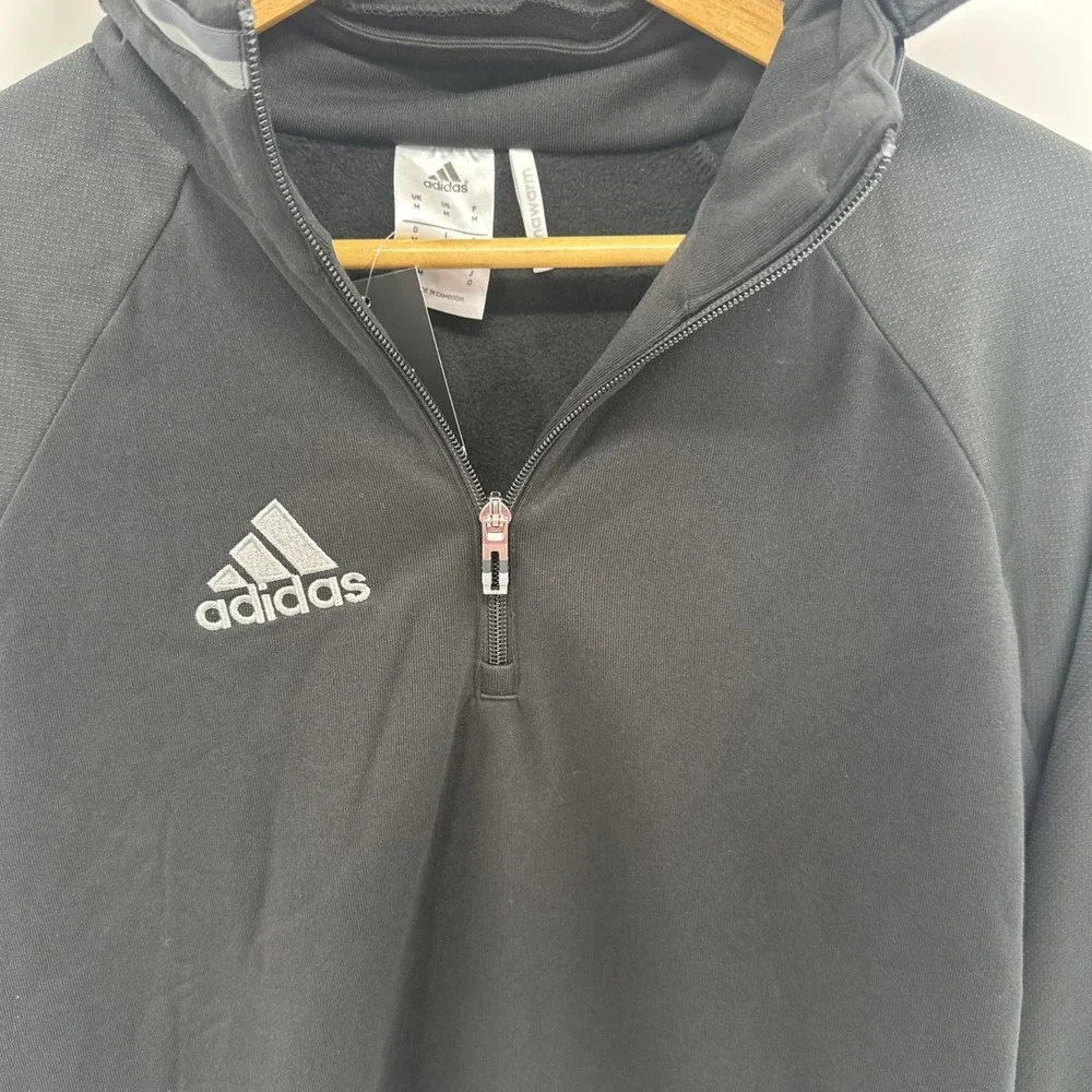 NEW Adidas Hoodie Mens M Black 1/4 Zip Sweatshirt Climawarm Heavy Stitch‎ Logo